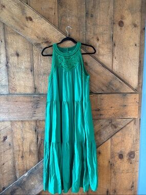 Green Crochet Yoke Maxi Dress - Women's Sleeveless Summer Dress